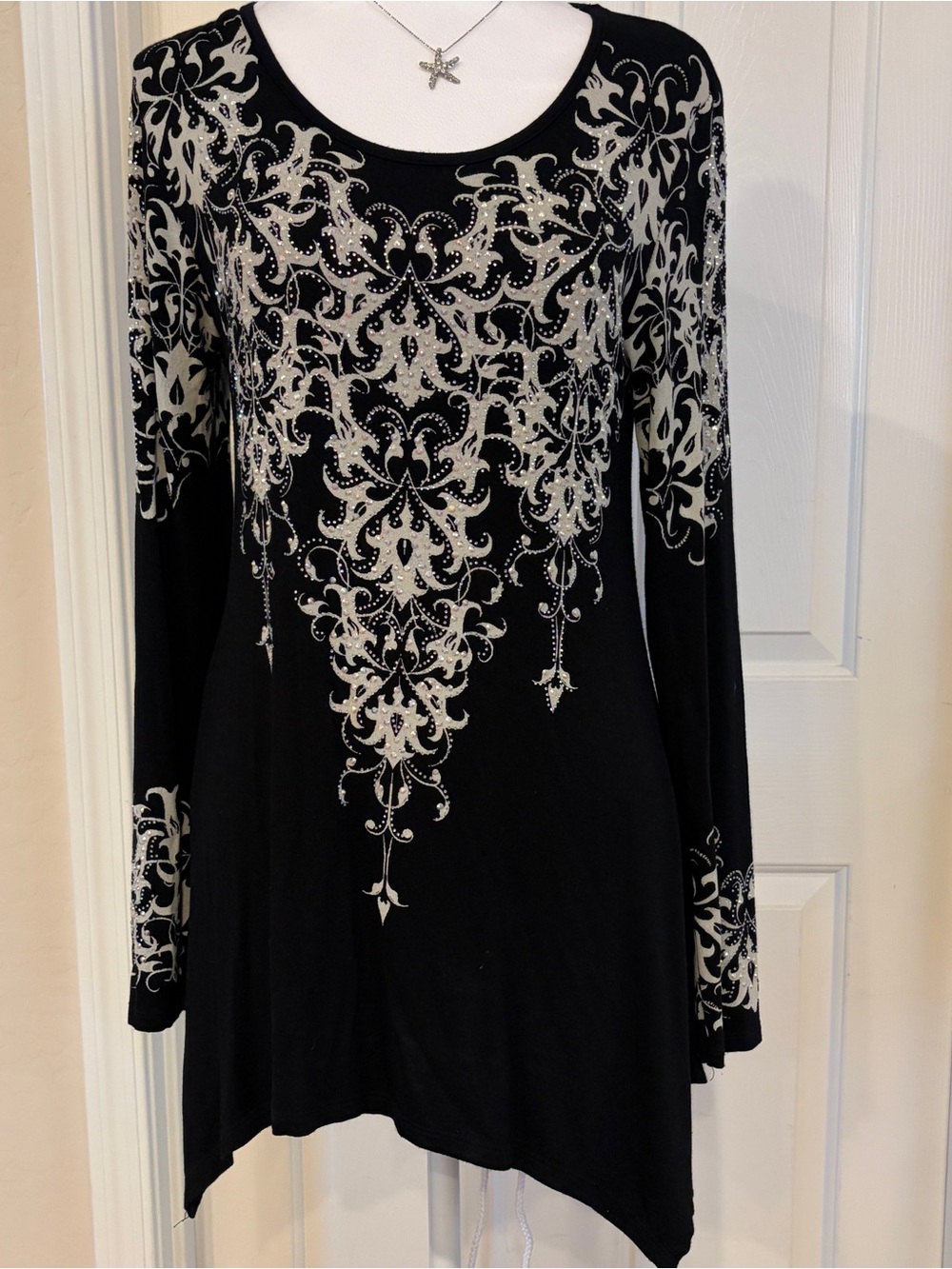 Vocal Black and Silver Rhinestone Embellished Tunic Top Size Small